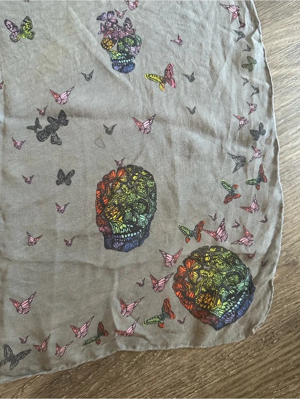 Alexander McQueen Butterfly Skull 100% Silk Scarf Grey Multicolor